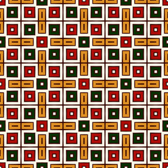 Seamless pattern in Christmas traditional colors. Repeated squares bright ornamental abstract geometric background.