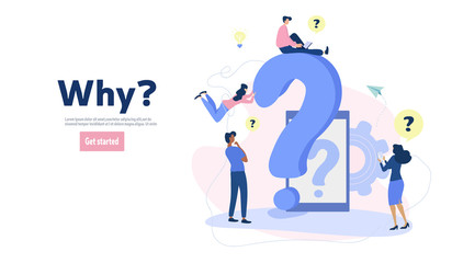 Frequently asked questions concept, people and question marks. For web design, banner, mobile app, landing page, vector flat illustration
