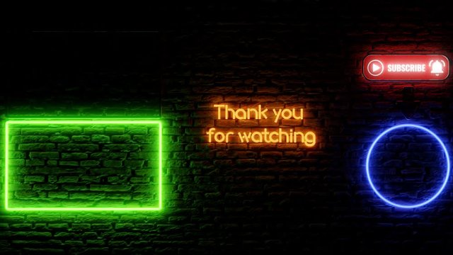 End Screen For YouTube - Neon Lights Style - 2 videos or playlists - 1 Subscribe - 3d Rendering