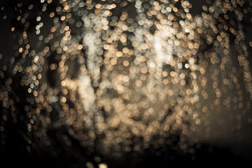 Golden bokeh mixed with diffused gray light from winter trees in Thailand. Business theoretical concepts for background use.
