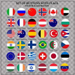 Bright set of banners with flags. Colorful illustration with flags of the world for web design. Vector illustration with transparent background.