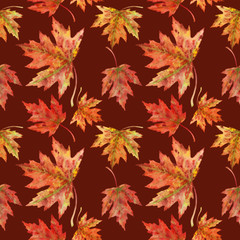 Naklejka na ściany i meble Watercolor autumn leaves seamless pattern