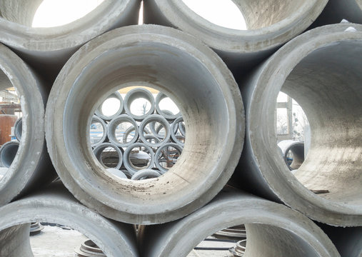 Stack Of New Concrete Pipes.