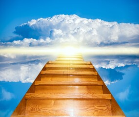 Steps leading up to the sun.  bright light from heaven . Religious background . 
