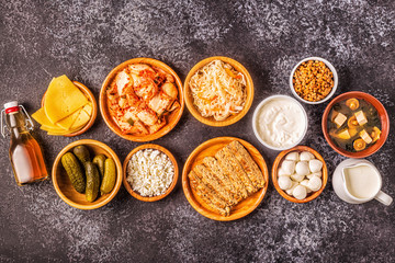 Fermented food, probiotics, top view