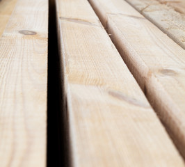 Wooden planks. Air-drying timber stack.