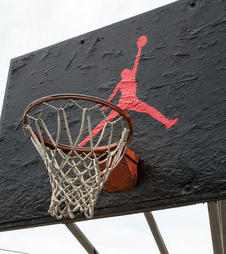 Jumpman logo by Nike on the basketball backboard
