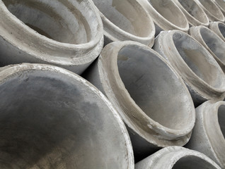 Stack of new concrete pipes.