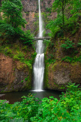 Long exposure of Multnomah falls along the Columbia River Gorge in Oregon