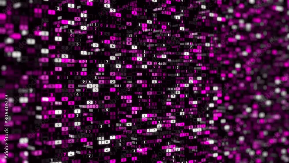 Poster abstract background of colorful numerical values in columns hanging while moving on a black backgrou