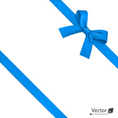 Isolated realistic tied the corners blue bow and diagonally ribbon. 