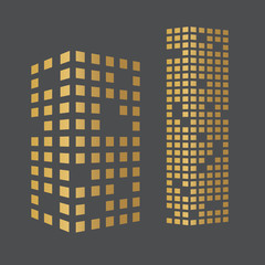 golden skyscraper buildings icon- vector illustration