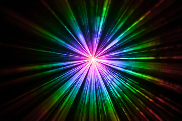 Multicolor laser light beams re, gree, blue taken in the dark room