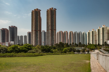Obraz premium A panorama picture of a building complex in a hong kong suburban area - HK