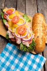 Ham and cheese sub sandwich with artisan bread