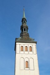 Fototapeta na wymiar Church tower in Tallinn Old Town, Estonia