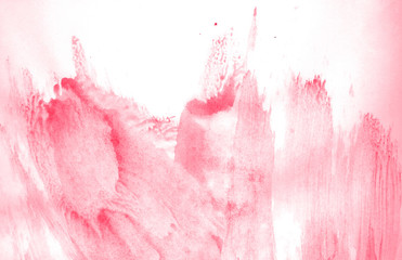 Abstract watercolor background hand-drawn on paper. Volumetric smoke elements. Pink color. For design, web, card, text, decoration, surfaces.