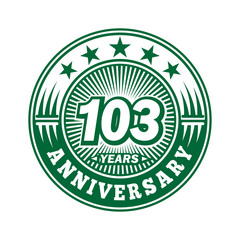 103 years logo. One hundred three years anniversary celebration logo design. Vector and illustration.