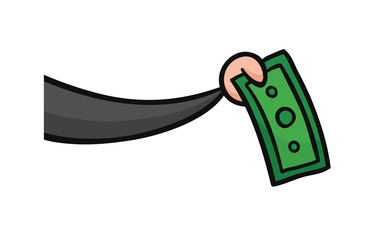 Hand drawn vector illustration of businessman holdimg paper money.