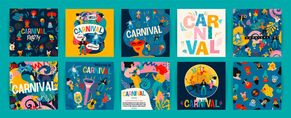 Hello Carnival. Vector set of illustrations for carnival concept and other use. - obrazy, fototapety, plakaty
