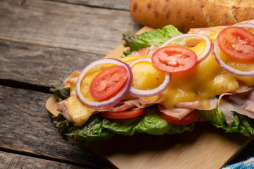 Ham and cheese sub sandwich with artisan bread