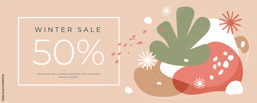 Aufkleber horizontal banner with holiday discounts. winter abstract pattern. chaotic spots with natural colorf