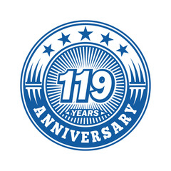 119 years logo. One hundred nineteen years anniversary celebration logo design. Vector and illustration.