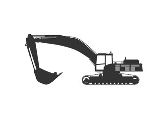 Excavator. The silhouette of a large modern excavator. Side view. Flat vector.