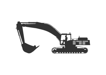 Excavator. The silhouette of a large modern excavator. Side view. Flat vector.
