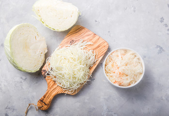 Homemade sauerkraut village fermented cabbage. Vegan salad rustic style  organic vegetable  great for good health. Traditional russian winter meal. Probiotics food concept.