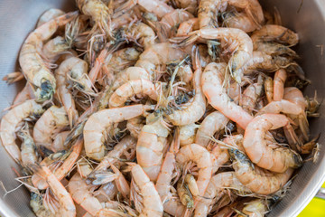 Raw prawns ready to be fried