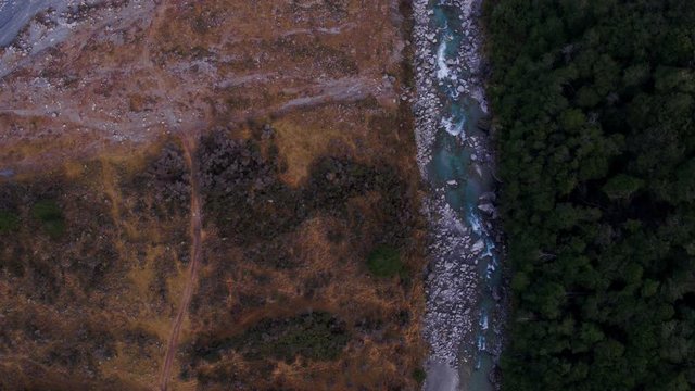 Birdseye view Drone over Skippers Canyon Shotover River
