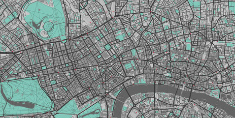 Detailed map of central London, UK with labelled tube stations
