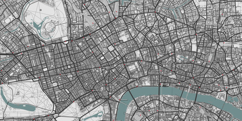 Detailed map of central London, UK with labelled tube stations