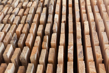 Wooden planks. Air-drying timber stack.