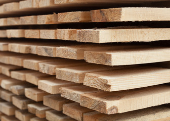 Wooden planks. Air-drying timber stack.