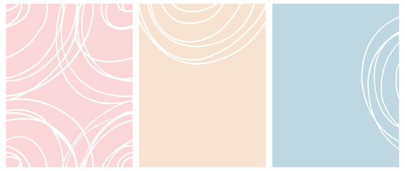 Simple Seamless Geometric Vector Pattern and Layouts. White Free Hand Lines Isolated on a Light Blue, Pink and Cream Background. Simple Abstract Vector Prints Ideal for Layout, Cover. - obrazy, fototapety, plakaty