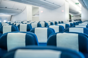 Row of seats economic class airplane