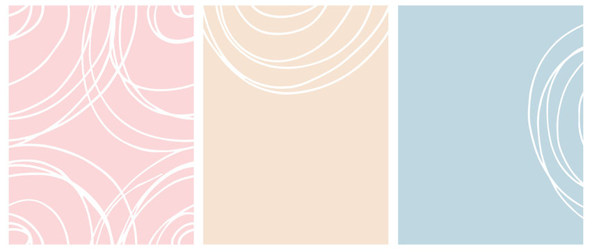 Simple Seamless Geometric Vector Pattern and Layouts. White Free Hand Lines Isolated on a Light Blue, Pink and Cream Background. Simple Abstract Vector Prints Ideal for Layout, Cover.