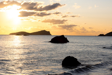 Fototapeta na wymiar Beautiful sunshine in Aigues Blanques, Ibiza, Spain.