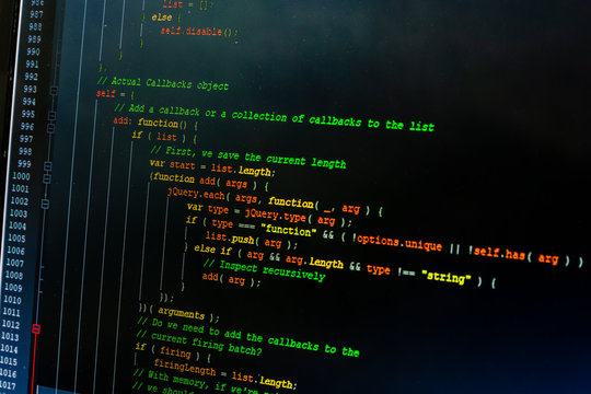 Close up of website code. Function written in javascript (jquery). Web developer.
