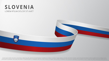 Flag of Slovenia. Realistic wavy ribbon with Slovenia flag colors. Graphic and web design template. National symbol. Independence day poster. Abstract background. Vector illustration.