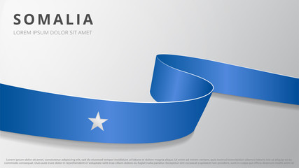 Flag of Somalia. Realistic wavy ribbon with Somali flag colors. Graphic and web design template. National symbol. Independence day poster. Abstract background. Vector illustration.