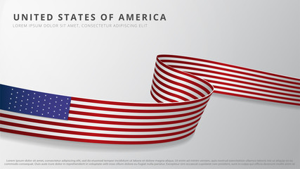 Flag of United States of America. Realistic wavy ribbon with american flag colors. July 4th. American elections. Independence day. Graphic and web design template. Vector illustration.