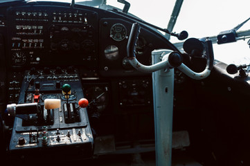 The steering wheel and cockpit of the An-2 aircraft Soviet light multi-purpose aircraft