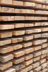Wooden planks. Air-drying timber stack.