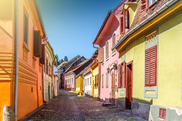 Fototapeta na wymiar old streets with colorful houses