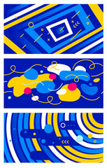 Vector set of creative abstract illustration with geometric shape on blue background.