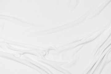 White crumpled blanket, plaid, background with copy space, top view