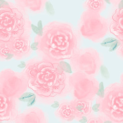 pattern with colored blurry watercolor roses